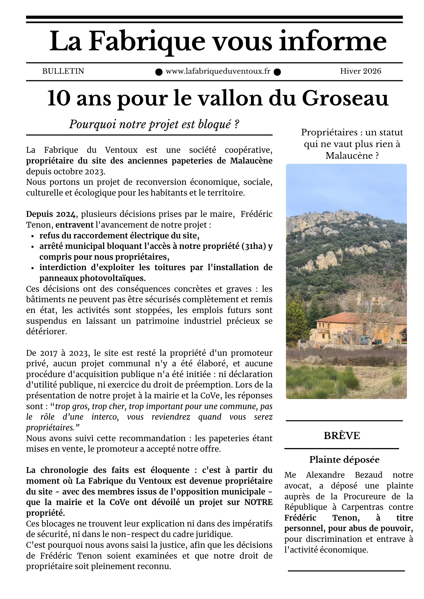 Bulletin d’information de La Fabrique du Ventoux